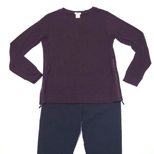 Matty M Rich Purple Knit Top Oversized Blouse Side Zip Long Sleeve Crew Neck Y2K